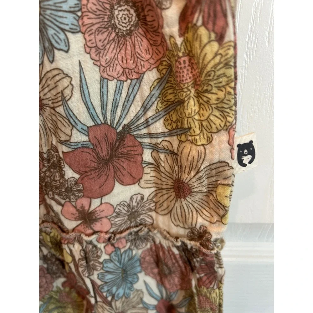 Rabbit + Bear Dress Multicolor Floral Organic Cotton Tiered Ruffle Boho Kids 6